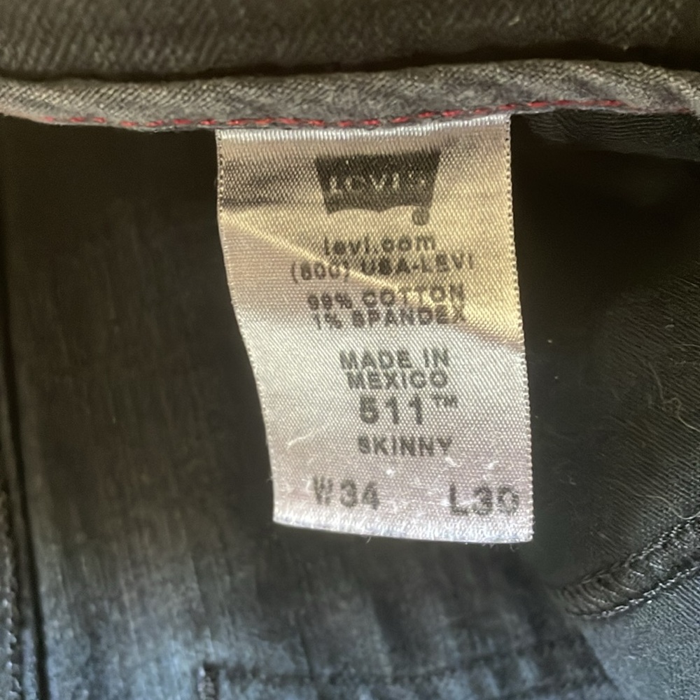 Levis Mens Black Skinny 511 Vintage Worn Denim Jeans 32/29 - Picture 5 of 7